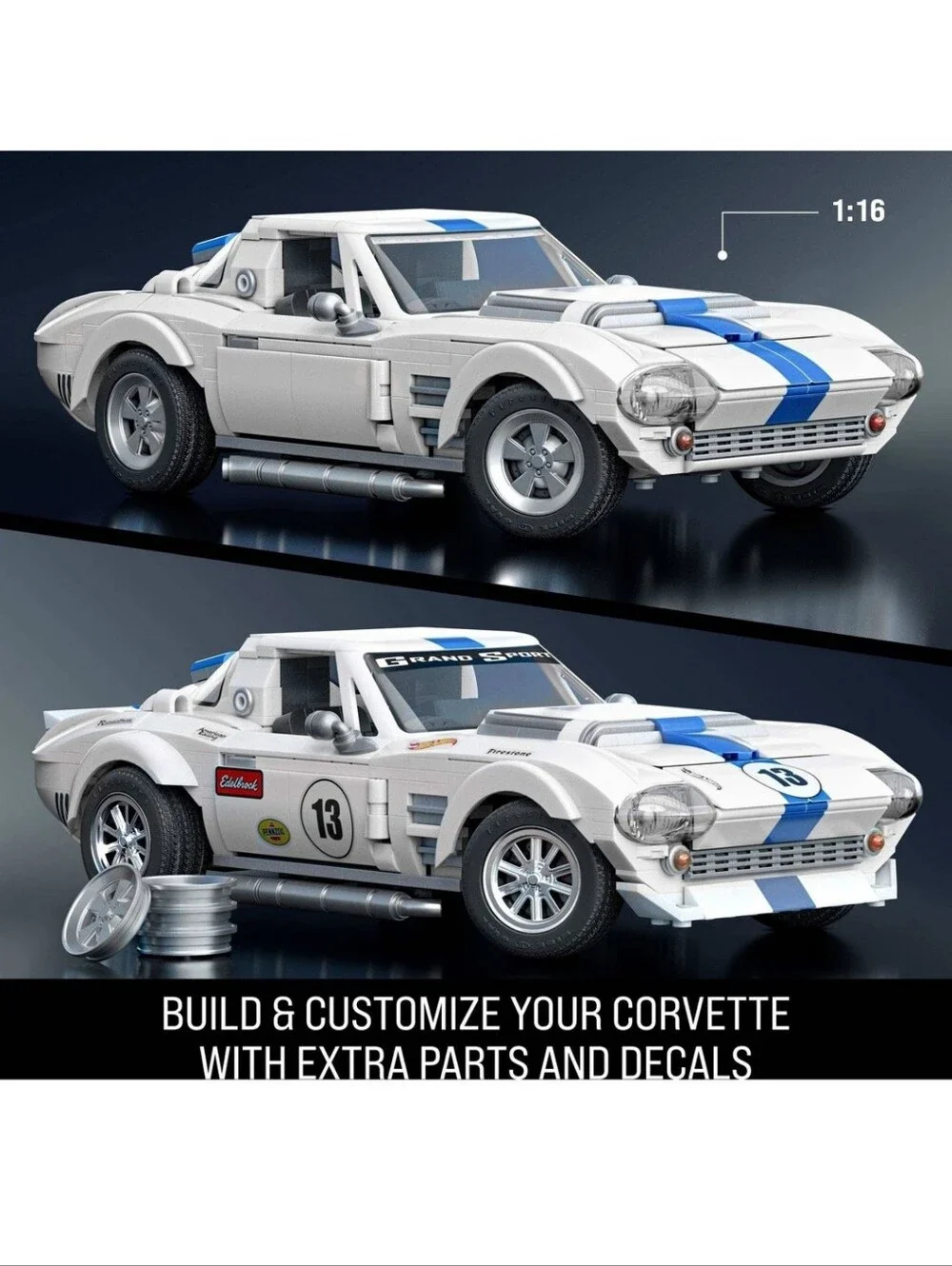 New!Hot Wheels Corvette Grand Sport Building Lego Set 918pcs Boyhoodcore Y2K Ret
